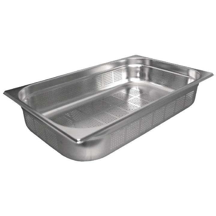 Vogue K841 Gastronomiebehälter aus Edelstahl, Gastronorm 1/1, 100 mm tief, perforiert, silber 100mm,