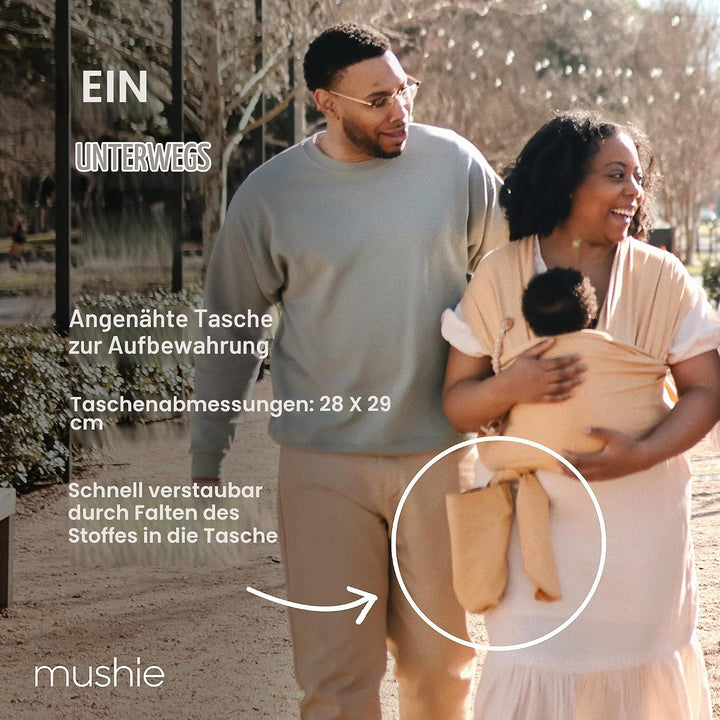 Mushie Tragetuch für Neugeborene &amp; Babys | 100% Bio-Baumwolle | Mit einer integrierten Tasche | von