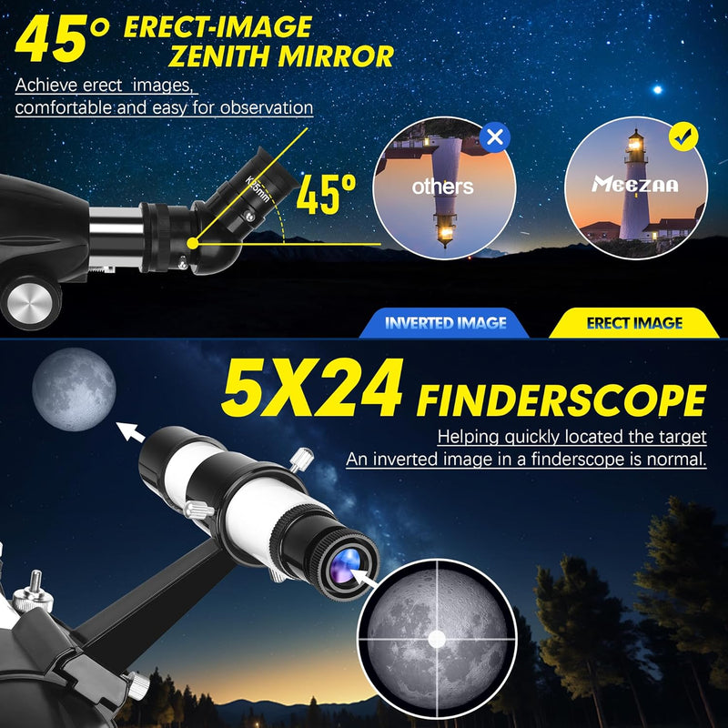 MEEZAA Teleskop, Teleskop Astronomie Erwachsene Profi, 90mm Blende 800mm AZ Mount Astronomisches Ref
