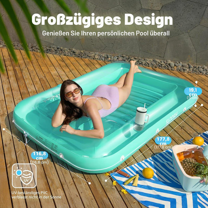 Sloosh aufblasbarer Sonnenpool, Luftmatratzte Pool, Sonnenbad mit abnehmbarem Kissen, persönlicher L