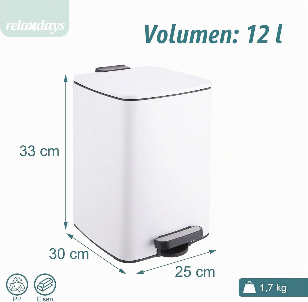 Relaxdays Mülleimer Küche, 12 Liter, Absenkautomatik, entnehmbarer Inneneimer, Mattes Metall, eckige