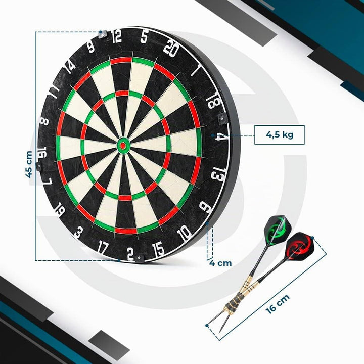 Sportisfaction Dartscheibe Set, Steeldart Scheibe aus Sisal mit 6 Pfeilen &amp; Anspitzer und verstellba