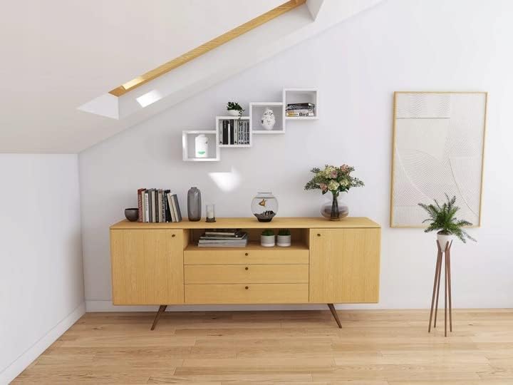 KUBUTKU Dekorativ Wandregal mit 4 Böden 109x57x18 Design Skandinavischer Modern für Wohnzimmer Küche