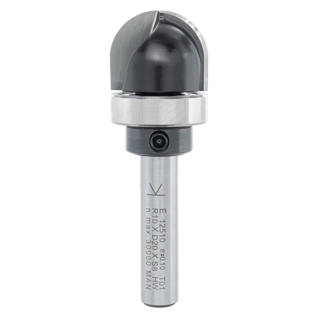 ENT 12510 Hohlkehlfräser HW, Schaft (S) 8 mm, Radius (R) 10 mm, D 20 mm, NL 16 mm, SL 32 mm, mit Kug