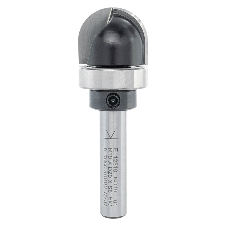 ENT 12510 Hohlkehlfräser HW, Schaft (S) 8 mm, Radius (R) 10 mm, D 20 mm, NL 16 mm, SL 32 mm, mit Kug