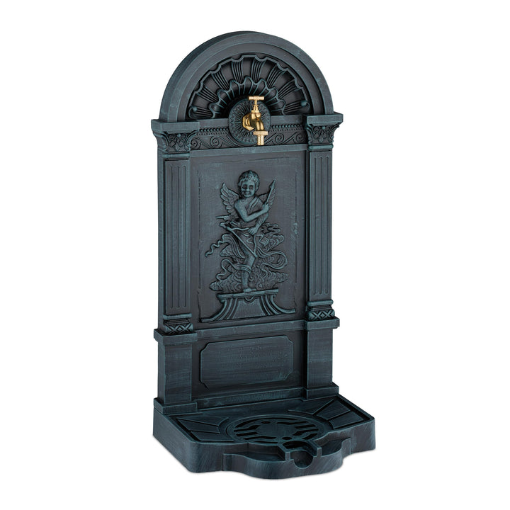 Relaxdays Standbrunnen, antik, Engel-Design, mit Wasserhahn & Becken, HxBxT: 83x39x33 cm, Zapfstelle