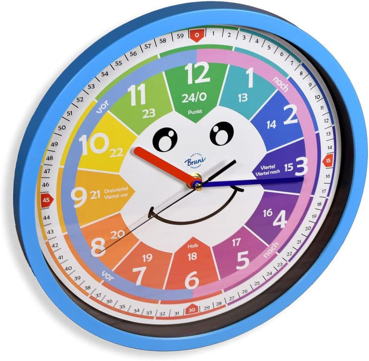 Bruni Kinderwanduhr ohne Tickgeräusche - Wanduhr zum Lernen für Kinder, als Uhr fürs Kinderzimmer ge