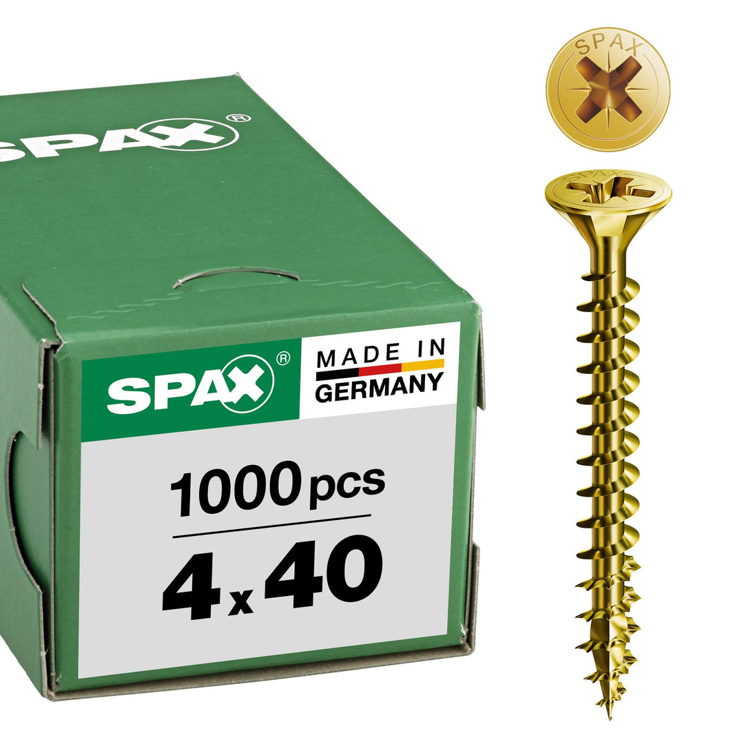 SPAX Universalschraube, 4,0 x 40 mm, 1000 Stück, Kreuzschlitz Z2, Senkkopf, Vollgewinde, 4CUT, YELLO