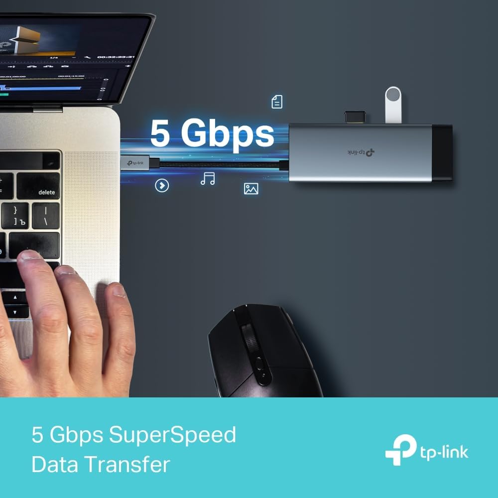 TP-Link UH6120C USB C Hub PD100W, 4K 60Hz HDMI, 1× USB C 5Gbps, 2× USB A 5Gbps, Gigabit Ethernet, ko