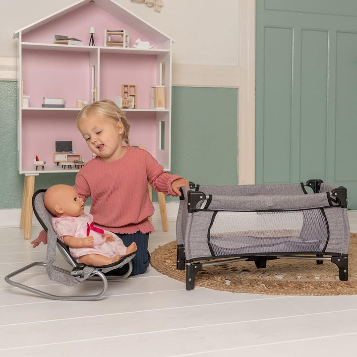 Bandits & Angels Puppenbett und Wippe Grey Angel – Grau Puppenmöbel – Stuhl mit Sicherheitsgurten un