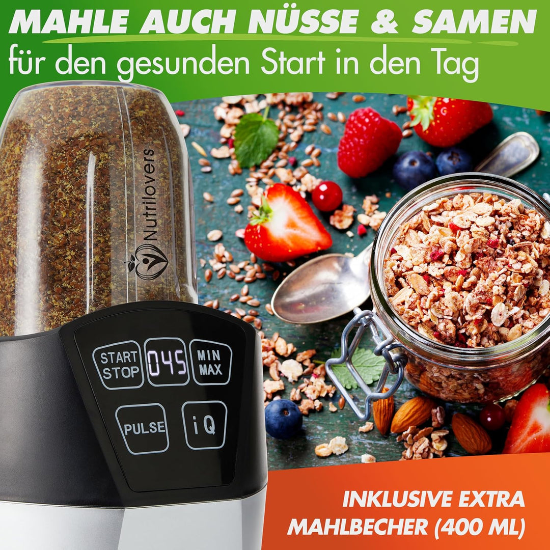 Nutrilovers NUTRI-BLENDER Mixer Smoothie-Maker to go 1000 Watt Standmixer klein Mini-Mixer für Smoot