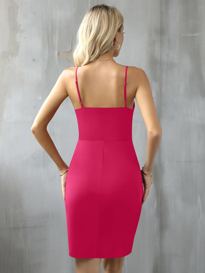 Missufe Damen Sommerkleid Cocktailkleid Partykleid Wickelkleid Elegant Festliche Minikleid Bodycon Ä