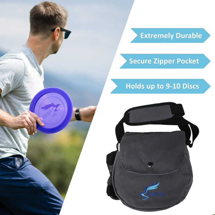 Kestrel Black Disc Golf Bag - Fits 6-10 Golf Discs + Bottle - for Beginner &amp; Advanced Golfers - Extr
