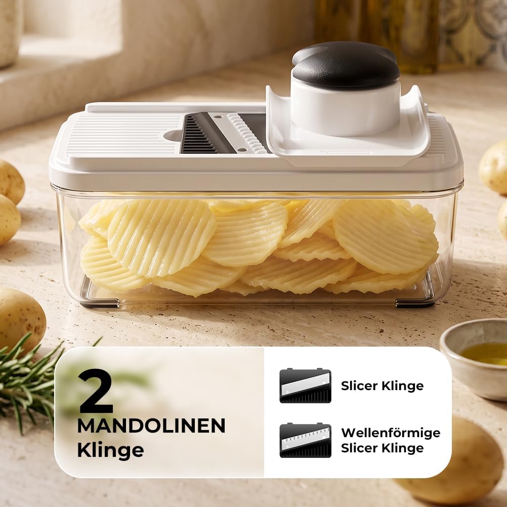 Gemüseschneider, Mandoline Gemüsehobel, Gurkenhobel Zwiebelschneider, 12 in 1 Multifunktionaler Gemü