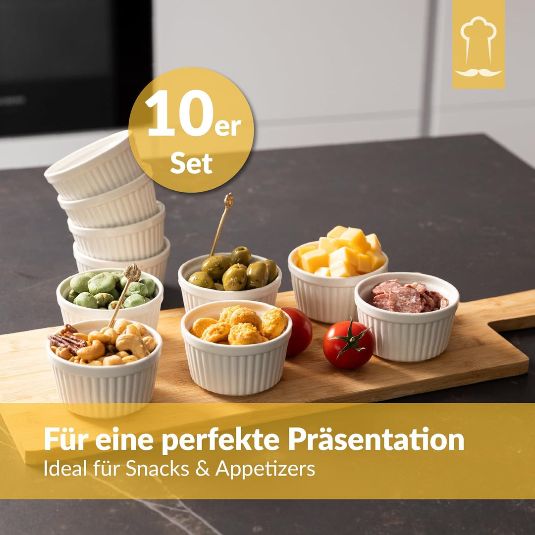 Chefarone® Soufflé Förmchen Backofenfest 10er Set - Creme Brulee Schälchen Keramik zum Backen und An