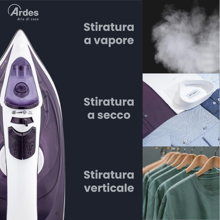 ARDES ARSTIR01W Vapor Pro COMPACT Ferro da Stiro a Vapore, 2000 W, Serbatoio 0.20 Litri, Colpo Vapor
