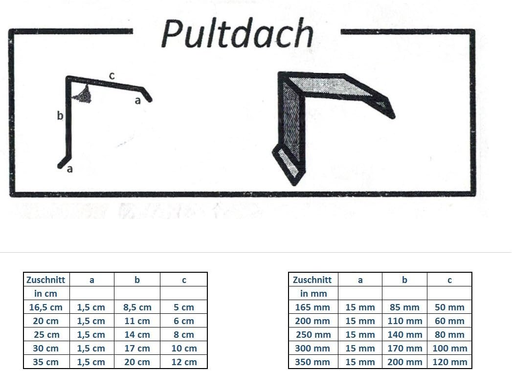 Pultdach 200 cm (2000mm) lang Aluminium anthrazitgrau RAL7016 Dachprofil 90 Grad Dichtungsblech Dach