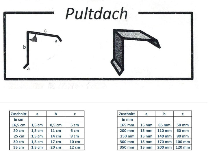 Pultdach 200 cm (2000mm) lang Aluminium anthrazitgrau RAL7016 Dachprofil 90 Grad Dichtungsblech Dach