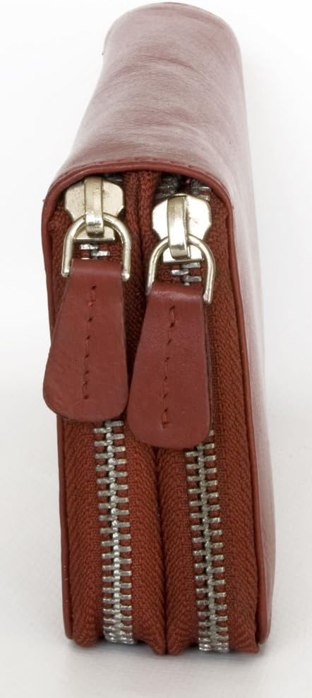 Damen Qualität Dunkelrotes Leder Portemonnaie - Brieftasche HMT mit Doppelreissverschluss um