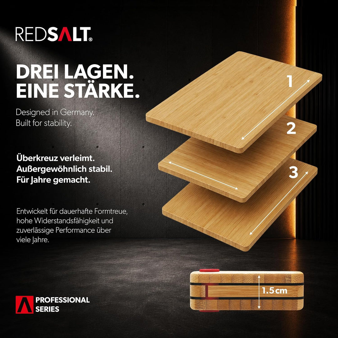 REDSALT® innovatives Bio Bambus Holz Schneidebrett 3er Set rutschfest | 38x26 32x22 26x18cm Holzbret
