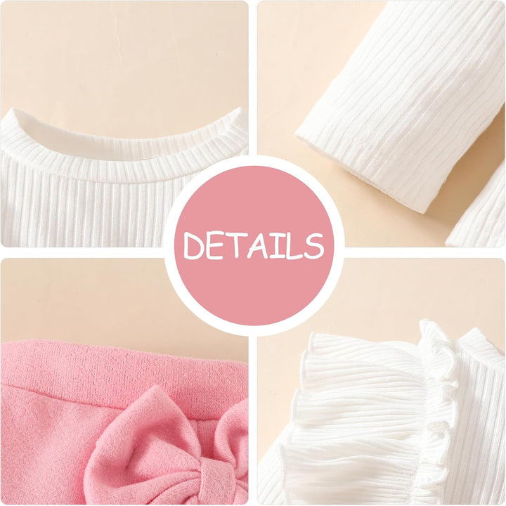 Kleinkind Baby Mädchen Outfits Rüschenärmel Gestrickt Bowknot Shirt + Elegant Mini Rock+ Baskenmütze