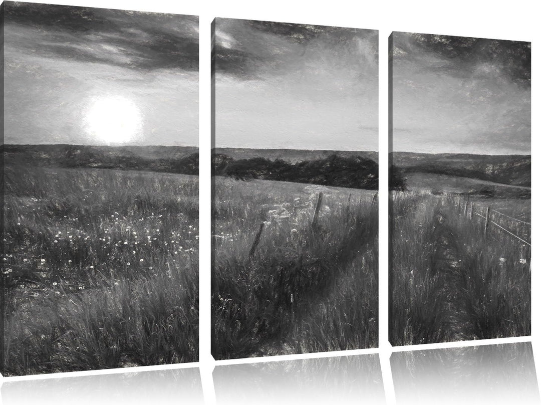 Pixxprint Bergwiese im Sonnenaufgang als Leinwandbild/Grösse: 3 Teilig (120x80) cm/Wandbild/Kunstdru