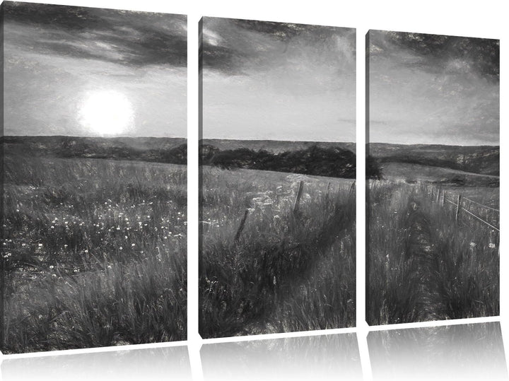Pixxprint Bergwiese im Sonnenaufgang als Leinwandbild/Grösse: 3 Teilig (120x80) cm/Wandbild/Kunstdru