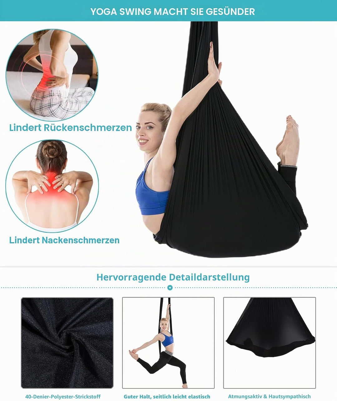 Yoga-Set für Erwachsene, Yoga-Zubehör, 500 kg Belastung, inkl. Kompletter Installationshardware Blac