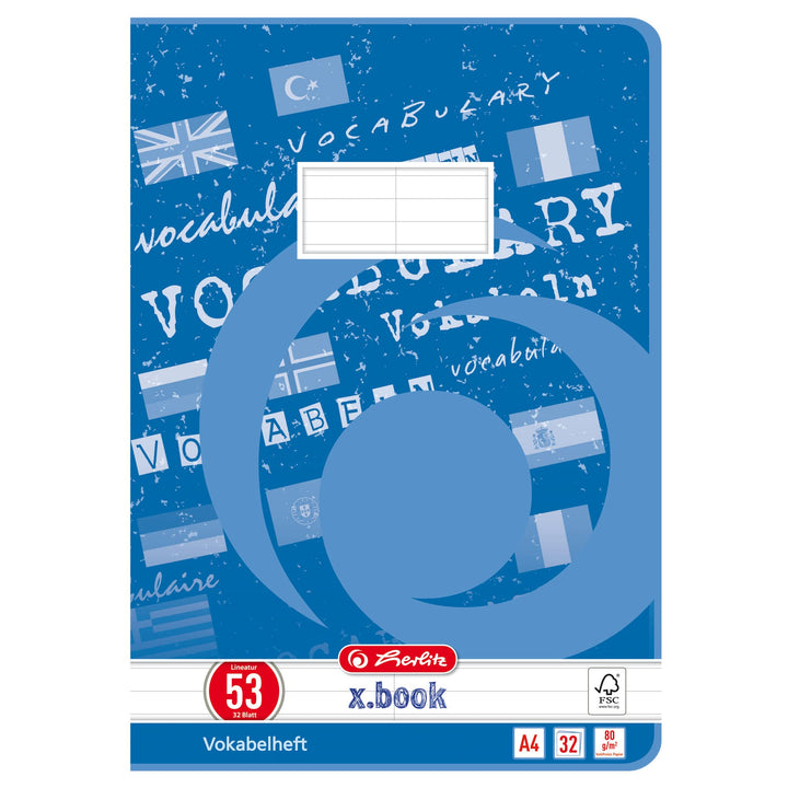 Herlitz Vokabelheft x.book A4, Lineatur 53, 32 Blatt, 5 Stück