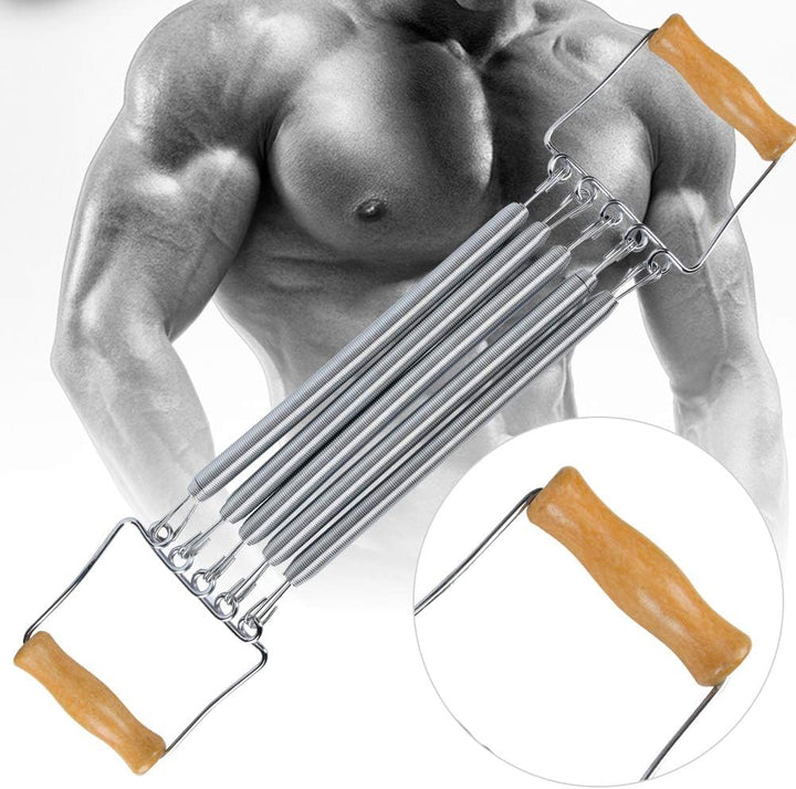 Chest Expander 5 Springs, Fitness Brust Expander mit Holzgriff Brusttrainer Fitnessgerät für Zuhause