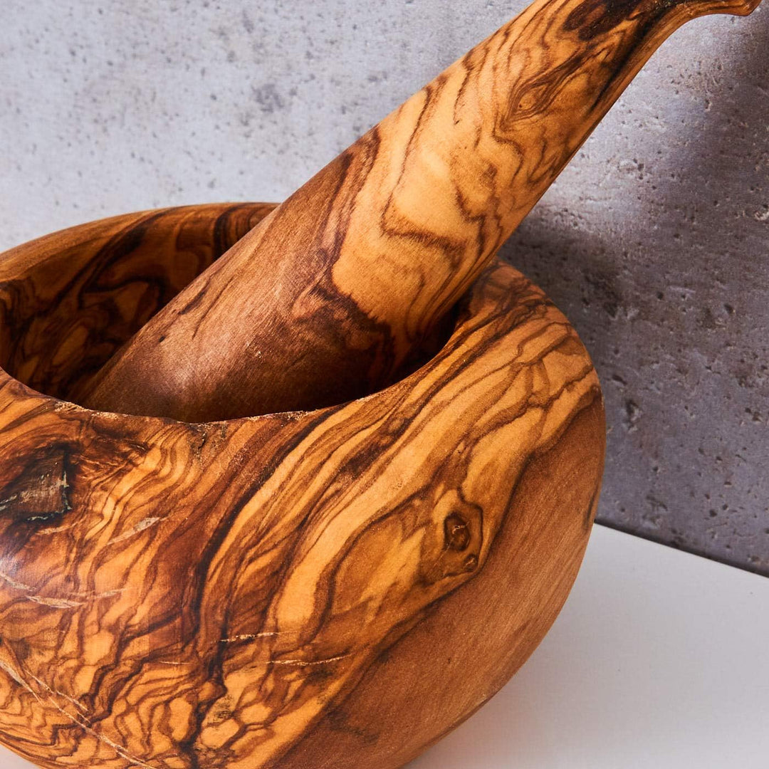 levandeo Mörser H6cm Olivenholz Holzmörser Stössel Wie gegriffen Holz Gewürzmühle Küche Natur Unikat
