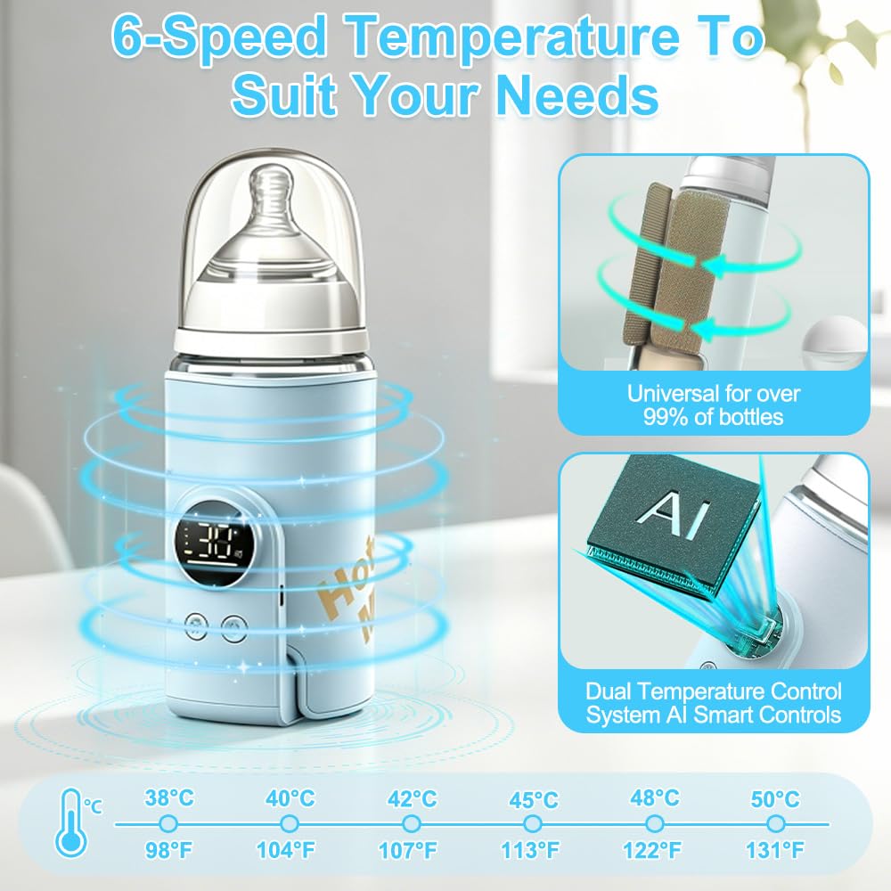 Flaschenwärmer Baby Unterwegs, Tragbarer Baby Flaschenwärmer mit LCD-Display 8000mAh Milchwärmer Bab