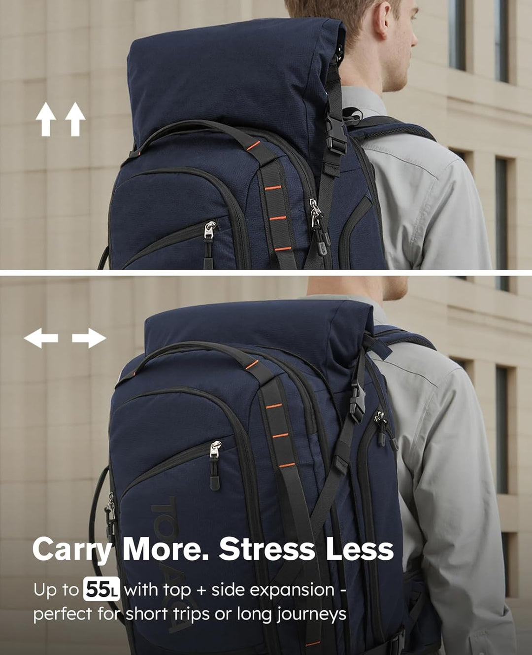 Tolaccea Reiserucksack, Gross Handgepäck Rucksack, TSA-Freundlich Rolltop Laptop Rucksack für 17,3 Z