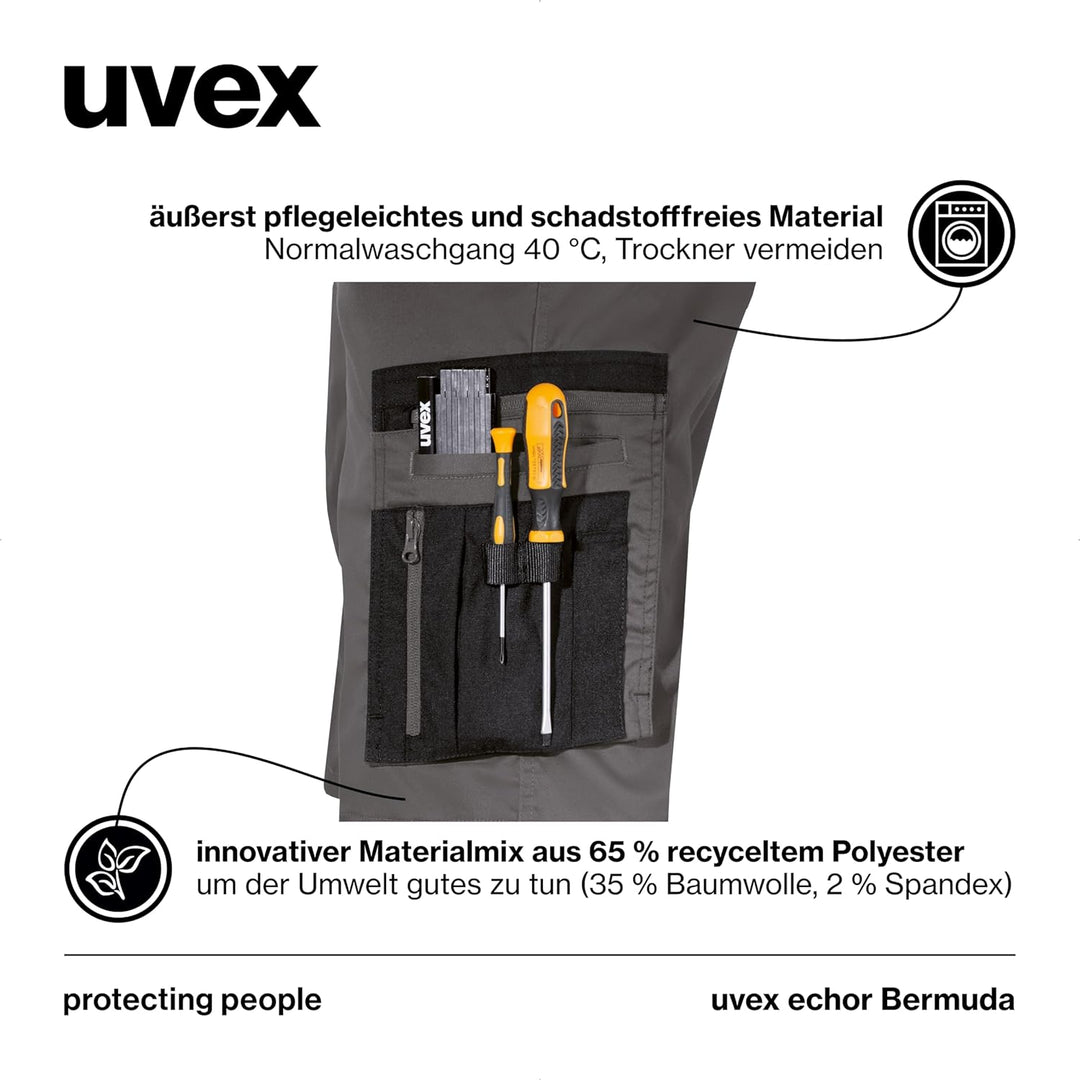 uvex echor Bermuda - Kurze Arbeitshose - Herren-Cargohose - Stretch-Bund, Abriebfest & viel Stauraum