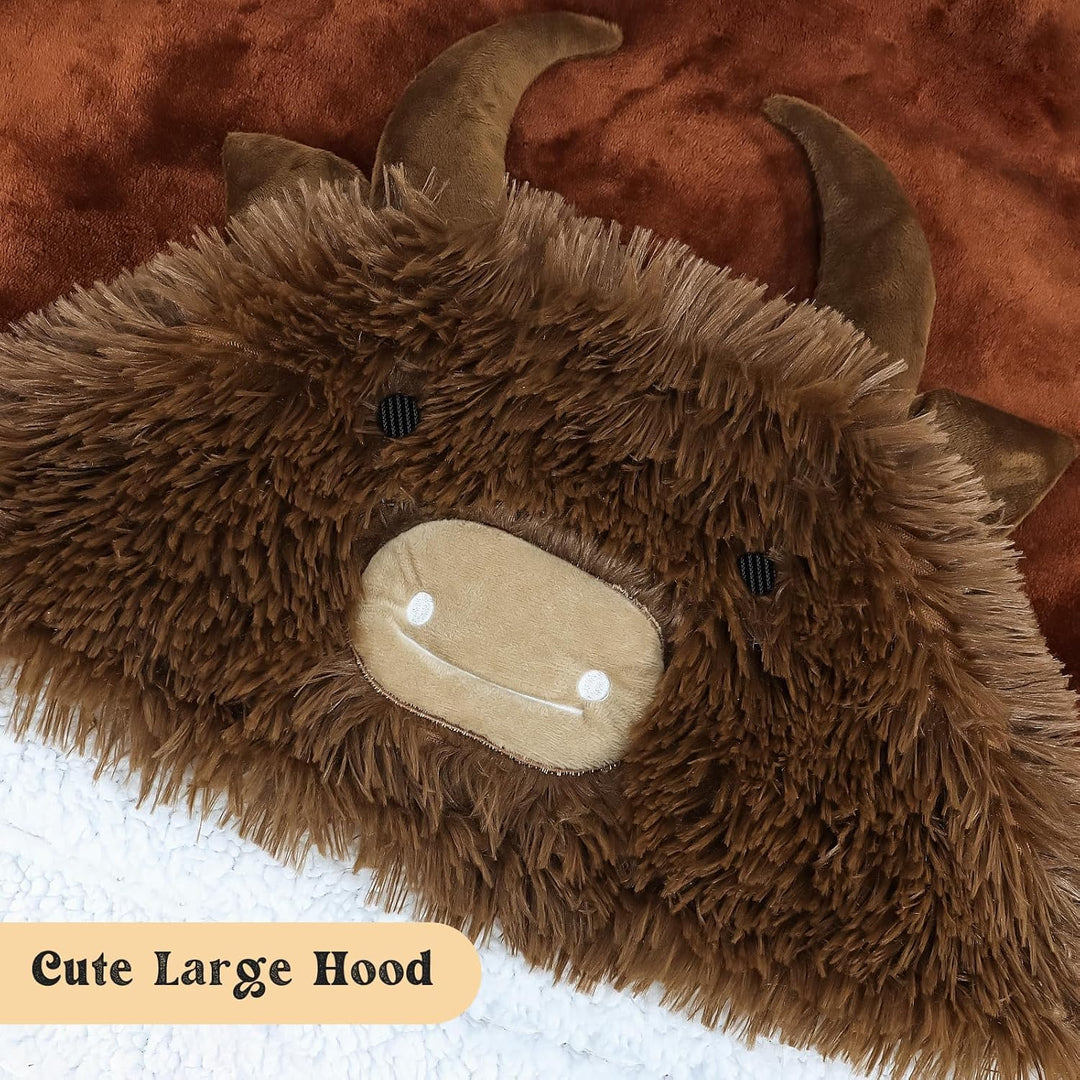 MSISILY Decke mit Kapuze und Ärmeln, Tragbare Decke Kuscheldecke Flauschig, Hochlandrind Geschenk fü