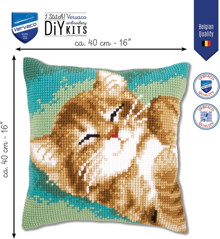 Vervaco Kreuzstichkissen Katze Kreuzstickpackung vorgedruckt, Aida, weiss, 40 x 40 x 0,3 cm