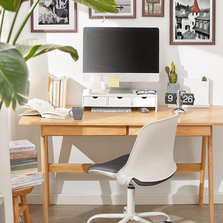 SoBuy BBF03-W Monitorerhöhung Monitorständer Bildschirmständer Schreibtischaufsatz mit Fächern und 3