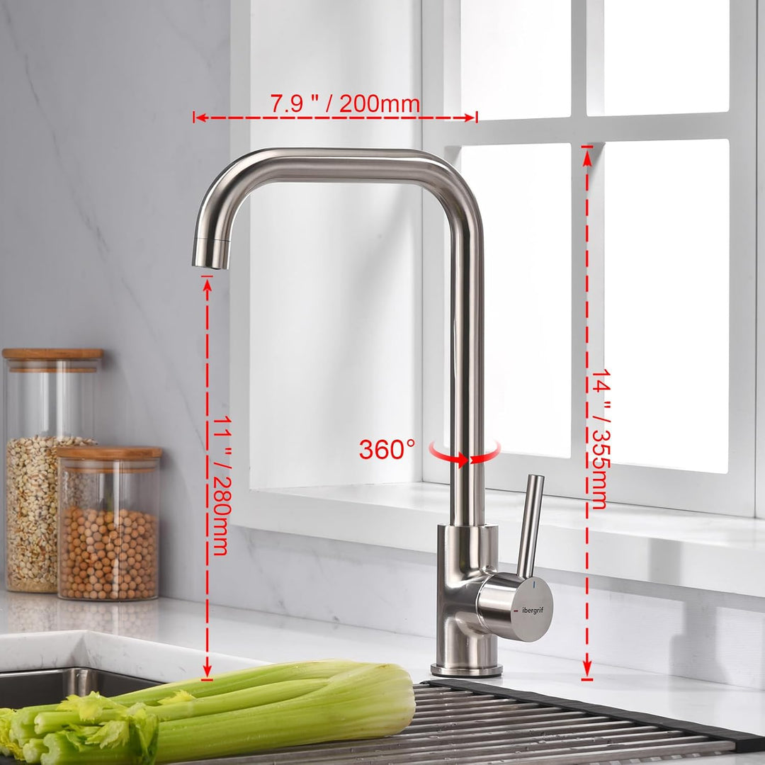 IBERGRIF M22105A, Hoch Küchenarmatur, Einhebel Spültischarmatur, Wasserhahn für Küche, Matt, Grau, G