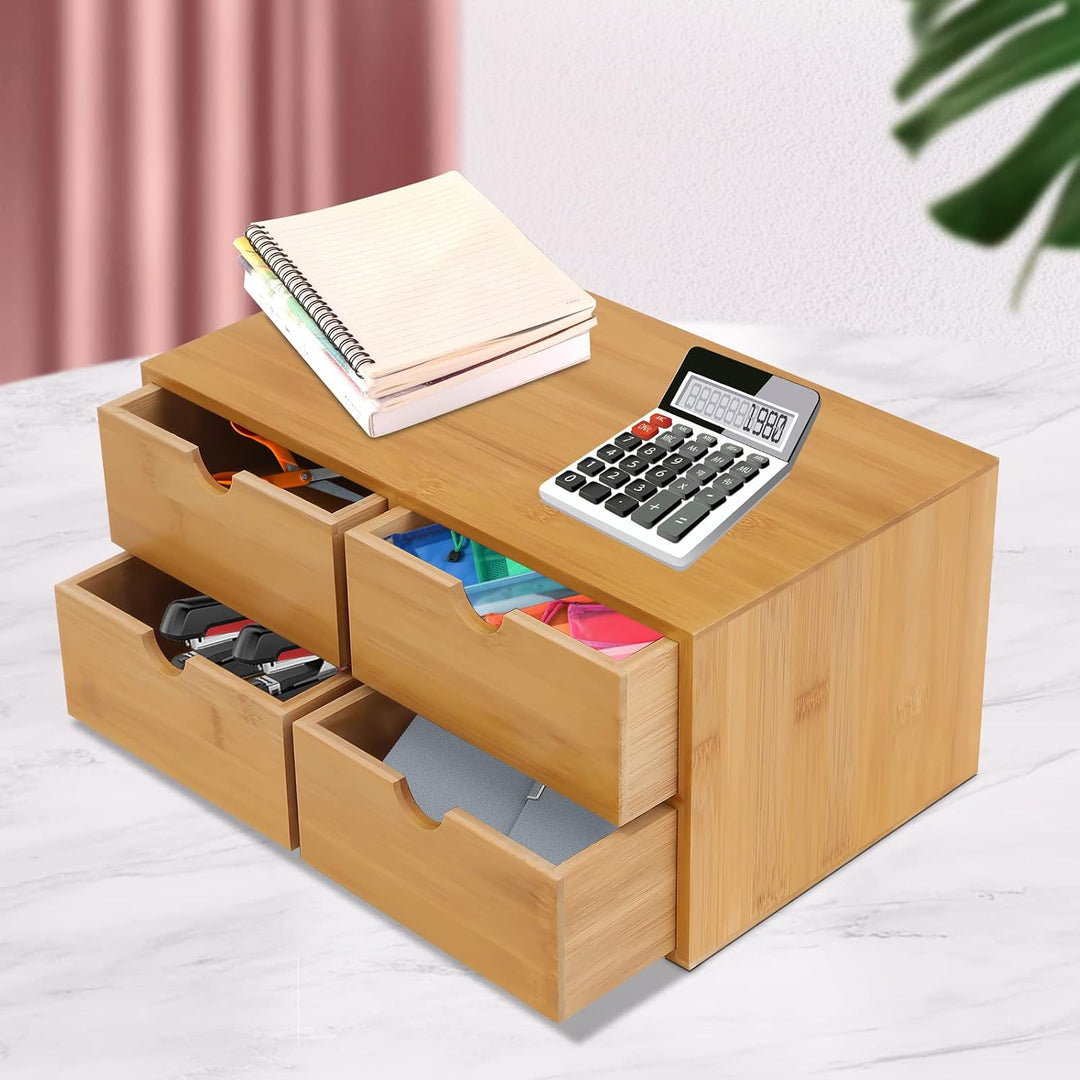 Schreibtisch-Organizer aus Bambus mit Schubladen, Schubladenbox Bambus, Mini Kommode, Holz Organizer