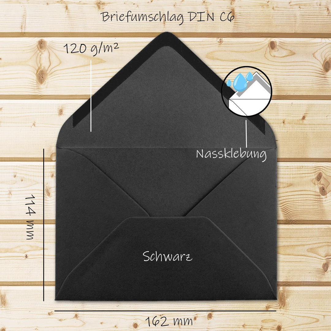 Faltkarten SET mit Brief-Umschlägen DIN A6 / C6 in Schwarz - 75 Sets - 14,8 x 10,5 cm - Serie Farben