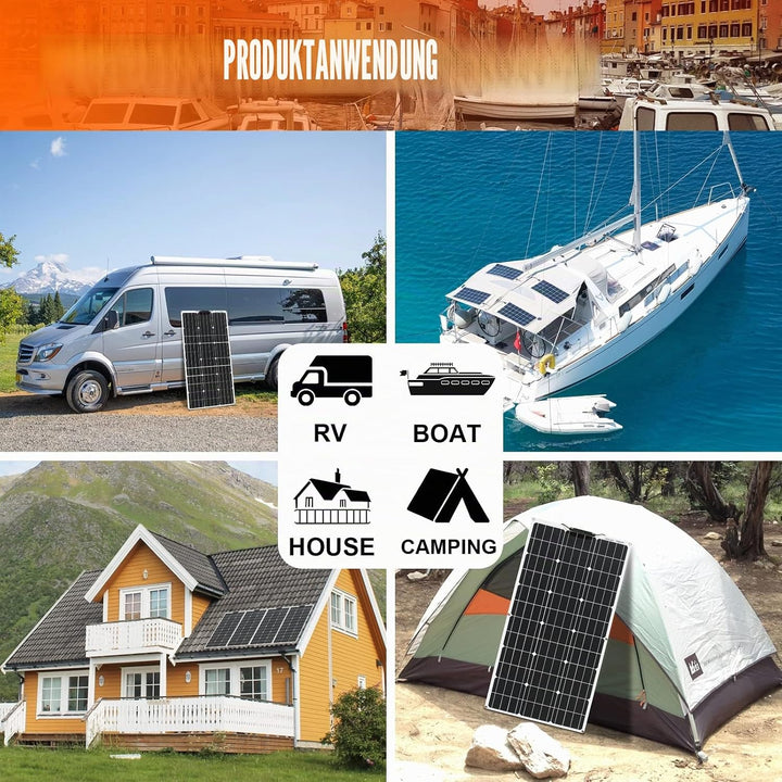 200W Flexibles Solarmodul Kit Set Solarpanel 2pcs 100W 18V Monokristalline Photovoltaikmodul 20A Con