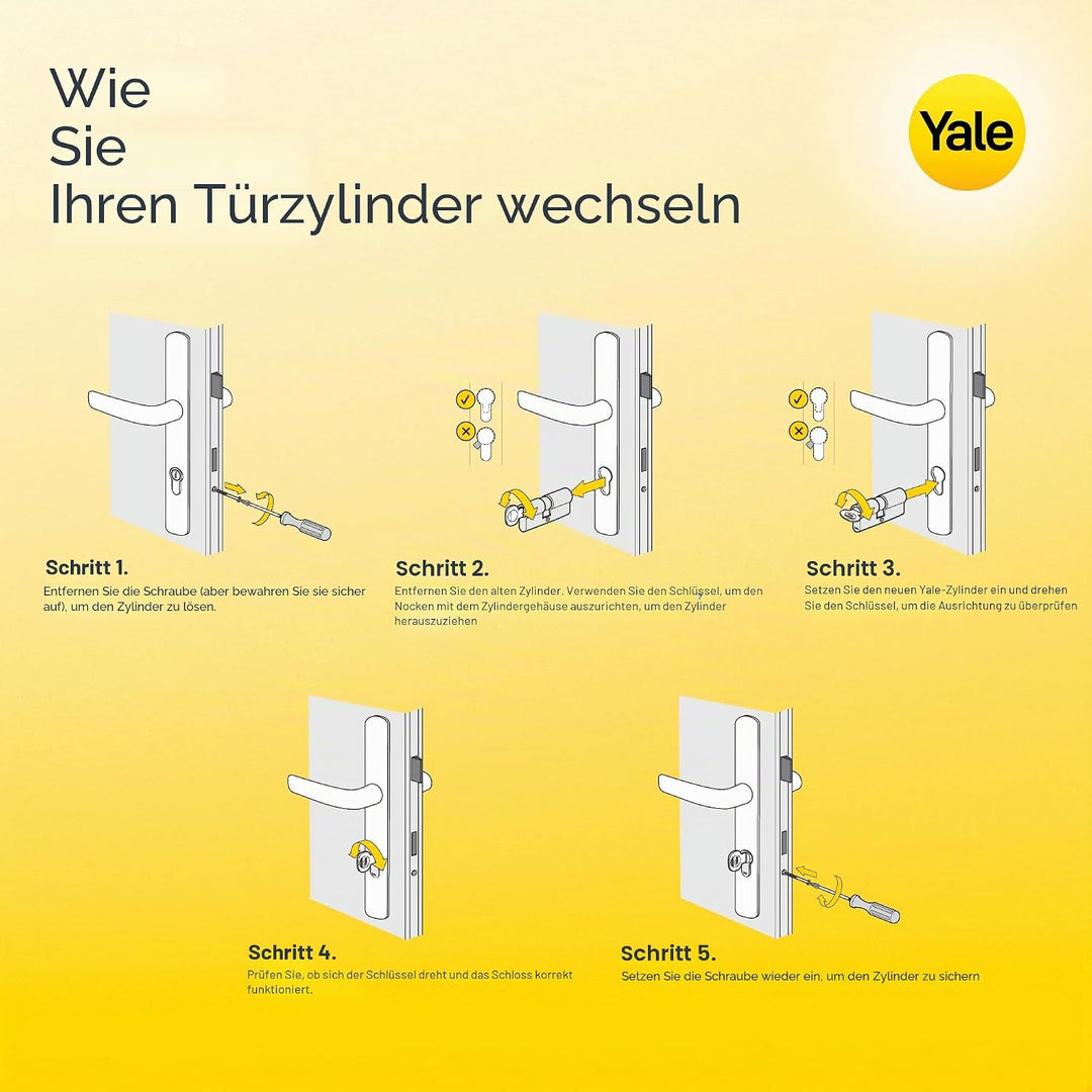 Yale Serie 1000 Europrofil-Zylinder Doppelzylinder mit Not- und Gefahrenfunktion 30/40 mm Messing po