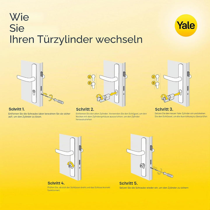 Yale Serie 1000 Europrofil-Zylinder Doppelzylinder mit Not- und Gefahrenfunktion 30/40 mm Messing po
