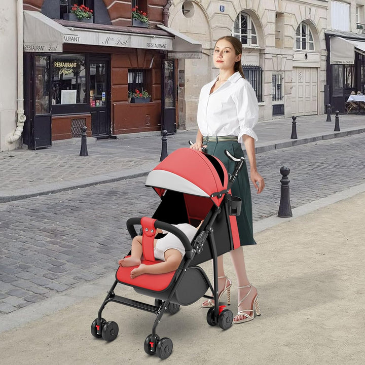 OHMG Kinderwagen mit Griff, 25 kg, 0 – 4 Jahre, kompakter Kinderwagen, faltbar, Einstellung der Rück