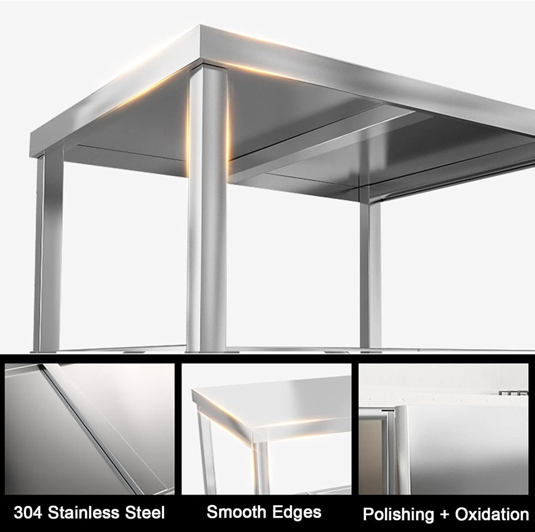 AMSXNOO Arbeitstisch Edelstahl, 3 Ebenen Faltbar Servierwagen Edelstahl Rollwagen Küchentisch mit 4
