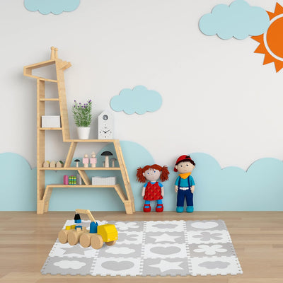 Relaxdays Puzzlematte 52-teilig, EVA Schaumstoff, schadstofffrei, 1,4 m², Spielmatte mit Rand, versc