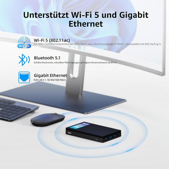 MeLE Quieter3Q Lüfterloser Mini PC Windows 11 Pro Celeron N5105 8GB 256GB, Portable Desktop HDMI Wif