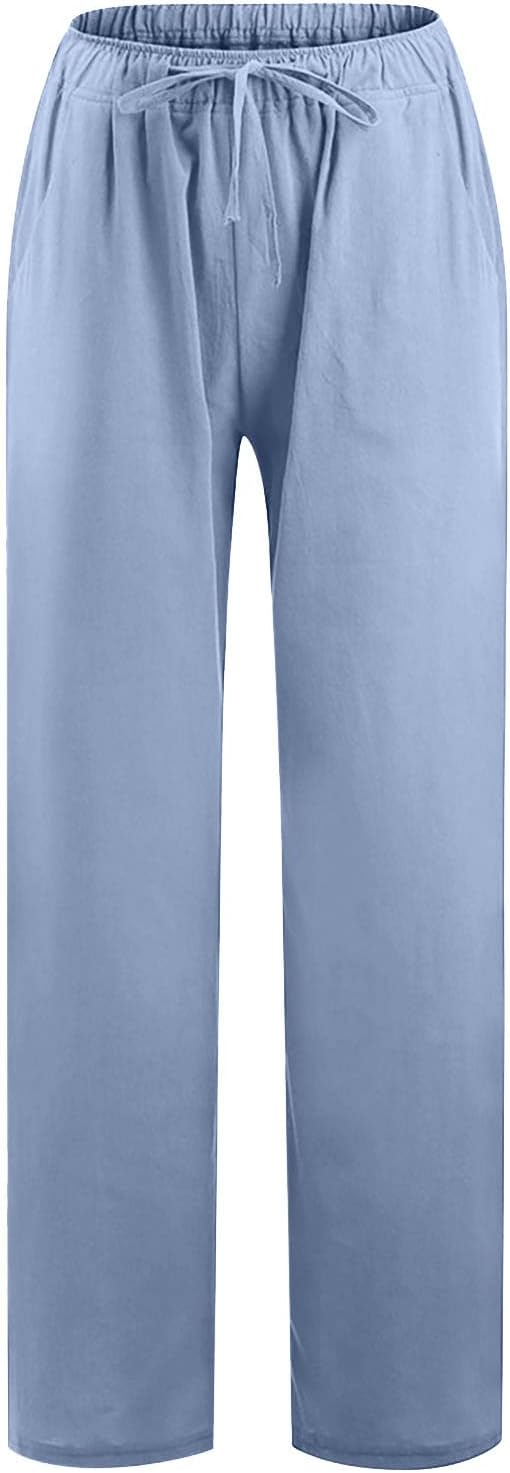3er Pack Leinenhose Damen Sommer Freizeit Hose Lang Locker Sommerhose Casual Einfarbig Leinenhose Ba