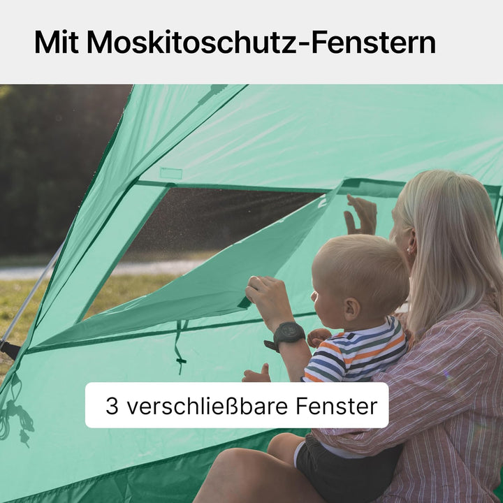 qeedo Quick Bay Strandmuschel für 2 Personen mit UV-Schutz 80+ und 360° Panorama View - leichtes Str