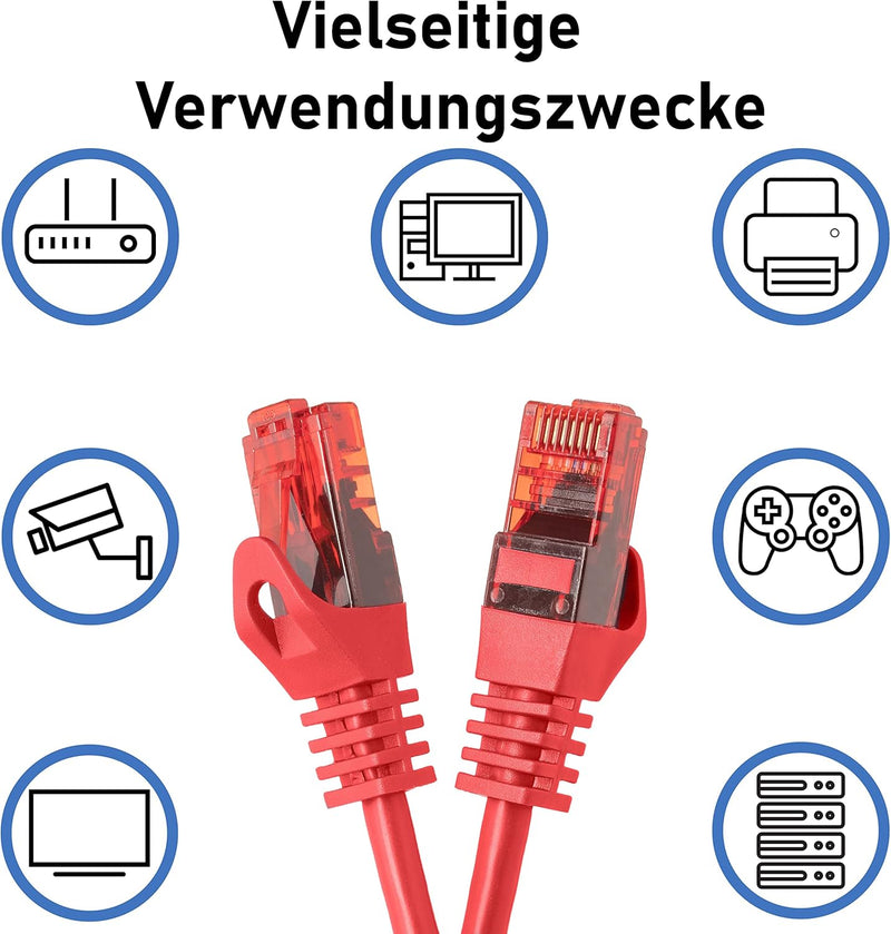 BIGtec - 10 Stück - 15m Gigabit Netzwerkkabel Patchkabel Ethernet LAN DSL Patch Kabel rot (2x RJ-45